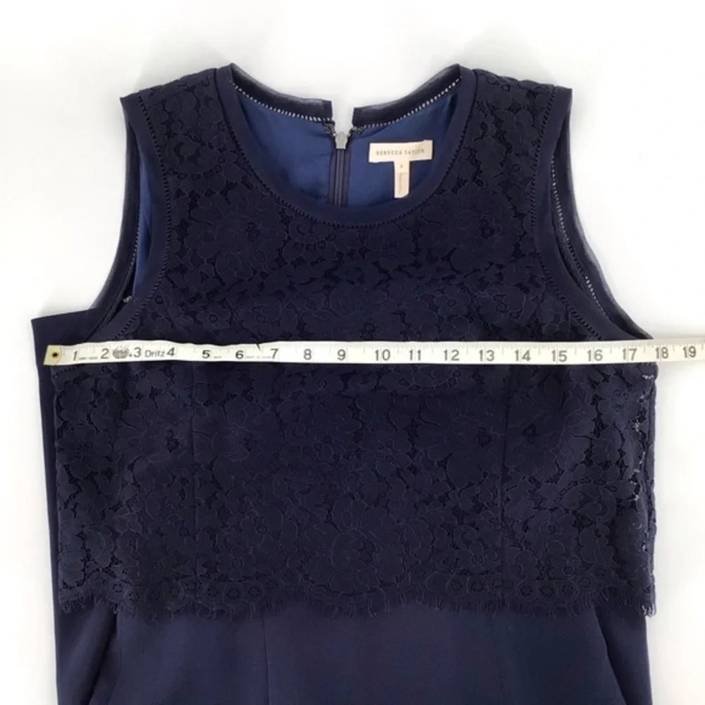Rebecca Taylor Blue Refined Suiting Dress W/ Lace Size 4 - Picture 4 of 11
